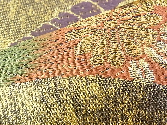 平和屋着物◎六通柄袋帯 唐織 立波草花文 金糸 逸品 BAAJ0611if