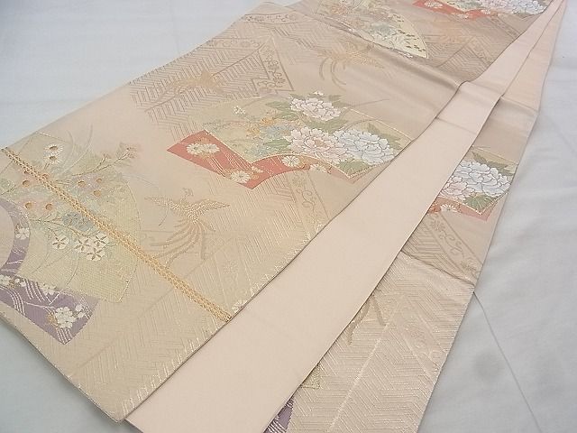 平和屋着物◎六通柄袋帯 唐織 鳳凰地紙花文 金糸 逸品 BAAJ0640if
