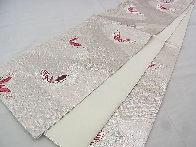 平和屋着物◎六通柄袋帯 唐織 舞蝶文 銀糸 逸品 BAAJ0654if
