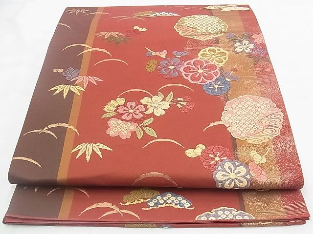 平和屋着物◎六通柄袋帯 唐織 雪輪草花文 金糸 逸品 BAAJ1024if