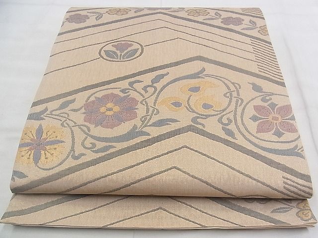 平和屋着物◎六通柄袋帯 ふくれ織 花唐草文 金糸 逸品 BAAJ1027if