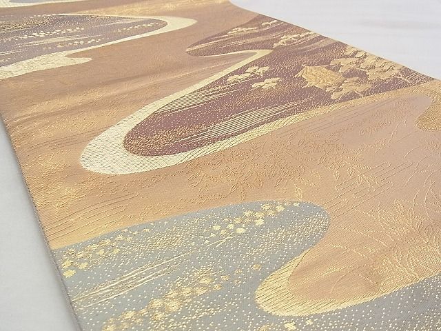 平和屋着物◎六通柄袋帯 流水風景文 金糸 逸品 BAAJ1033if