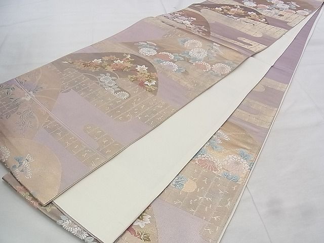 平和屋着物◎六通柄袋帯 唐織 エ霞遠山秋草文 金糸 逸品 BAAJ1050if