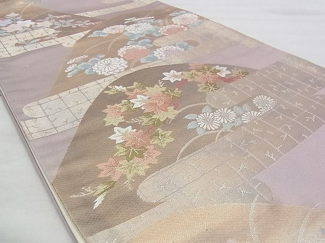 平和屋着物◎六通柄袋帯 唐織 エ霞遠山秋草文 金糸 逸品 BAAJ1050if