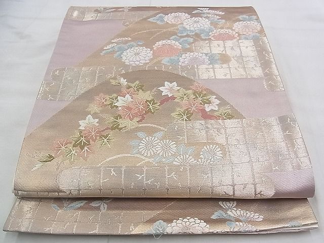 平和屋着物◎六通柄袋帯 唐織 エ霞遠山秋草文 金糸 逸品 BAAJ1050if