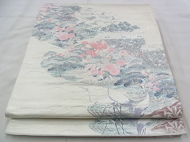 平和屋着物◎六通柄袋帯 唐織 京名所風景文 銀糸 逸品 BAAJ1076if