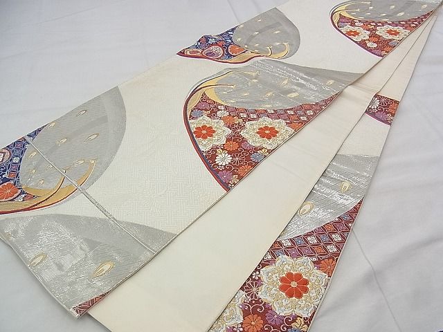 平和屋着物◎六通柄袋帯 唐織 孔雀花文 プラチナ箔 逸品 BAAJ1088if