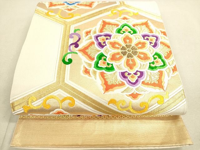 平和屋着物◎西陣 六通柄袋帯 唐織 亀甲正倉院花文 金糸 証紙付き 逸品 DAAH9730tw