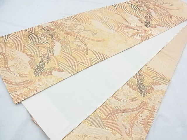平和屋着物◎六通柄袋帯 ふくれ織り 鳳凰青海波 金糸 逸品 BAAI9936ns