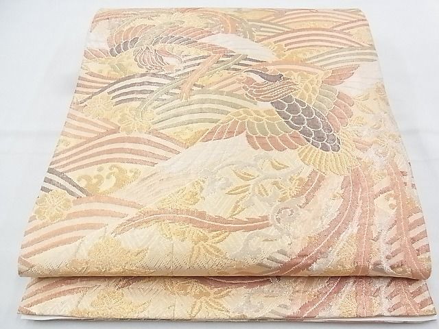 平和屋着物◎六通柄袋帯 ふくれ織り 鳳凰青海波 金糸 逸品 BAAI9936ns