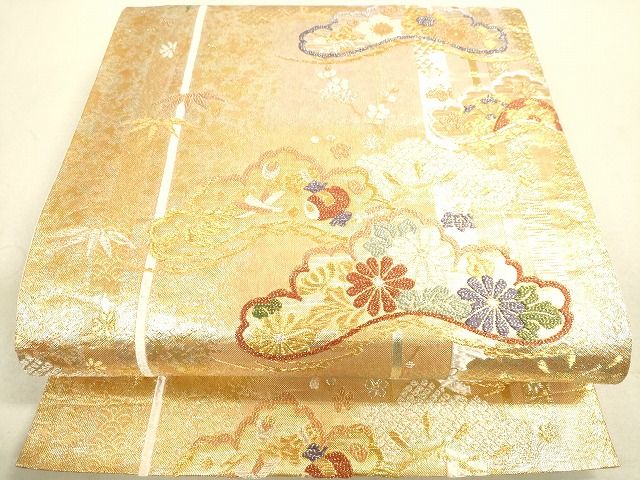 平和屋着物◎六通柄袋帯 老松花文 金銀糸 引箔 逸品 DAAH9740tw