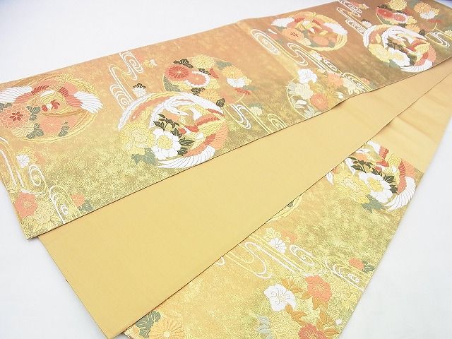 平和屋着物◎六通柄袋帯 唐織 鳳凰花丸文 金糸 逸品 BAAJ5134ns