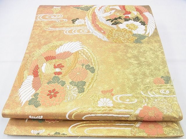 平和屋着物◎六通柄袋帯 唐織 鳳凰花丸文 金糸 逸品 BAAJ5134ns