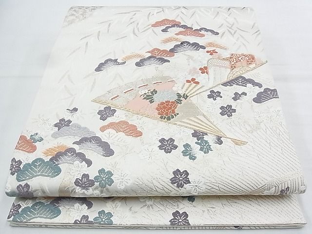 平和屋着物◎六通柄袋帯 唐織 枝垂れ柳扇面文 金銀糸 逸品 BAAJ5170ns