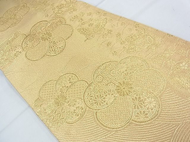 平和屋着物◎佐賀錦 六通柄袋帯 ねじ梅花蝶文 金糸 逸品 BAAJ5543ns