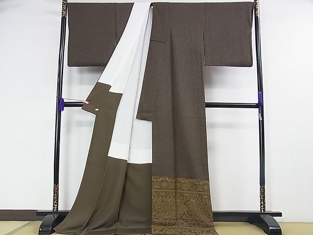 平和屋本店●極上 創業280年 誉田屋源兵衛 色留訪問着 お召地 壁画更紗文様 千歳茶色地 さが美扱い ロング丈 逸品 DZAB7445kh6