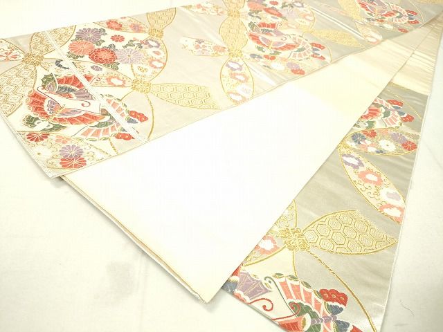 平和屋着物◎六通柄袋帯 舞蝶吉祥草花文 金銀糸 逸品 DAAH0968cm