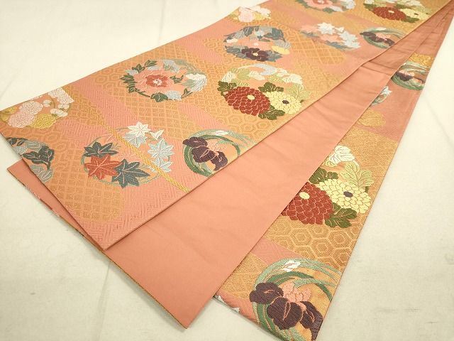 平和屋着物◎六通柄袋帯 唐織 霞花丸文 金糸 逸品 DAAH9791tw