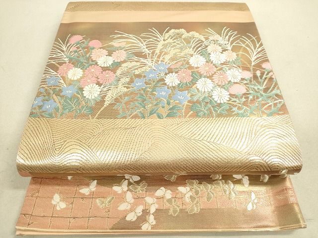 平和屋着物◎六通柄袋帯 舞蝶秋草文 金糸 逸品 DAAH9794tw