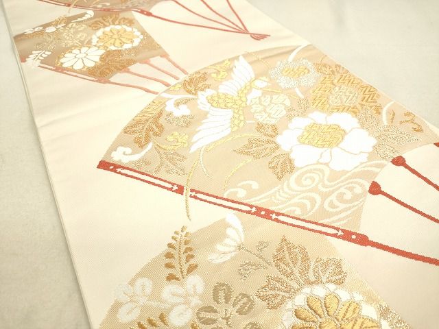 平和屋着物◎六通柄 本袋帯 能衣唐織 扇面鳳凰花文 金銀糸 逸品 DAAH9809tw