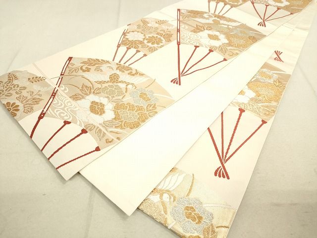 平和屋着物◎六通柄 本袋帯 能衣唐織 扇面鳳凰花文 金銀糸 逸品 DAAH9809tw