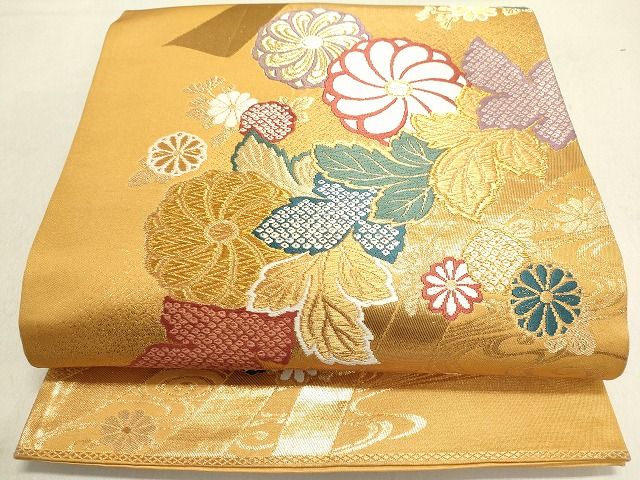平和屋着物◎六通柄袋帯 唐織 草花文 金糸 逸品 DAAH1410cm