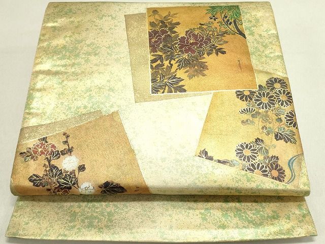 平和屋着物◎太鼓柄袋帯 色紙重ね草花文 金彩 引箔 逸品 DAAH4885yyy