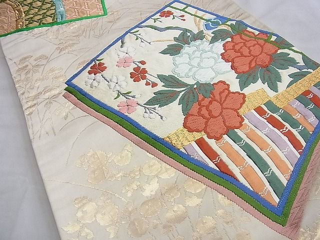 平和屋着物◎六通柄袋帯 唐織 色紙籬花文 金糸 逸品 BAAJ1151du