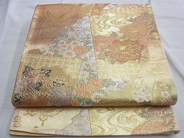 平和屋着物◎六通柄袋帯 唐織 道長色紙花蝶文 金銀糸 逸品 BAAJ1180du