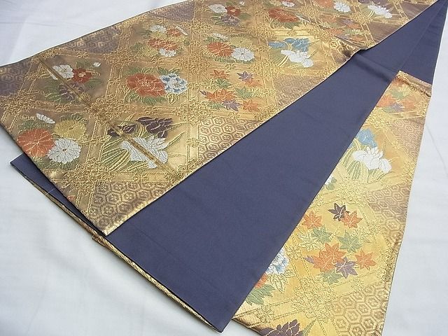 平和屋着物■六通柄袋帯 唐織 菱天井花文 金糸 逸品 BAAJ1276du
