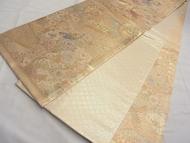 平和屋着物■佐賀錦 六通柄袋帯 孔雀四季花文 金糸 逸品 BAAJ1309du