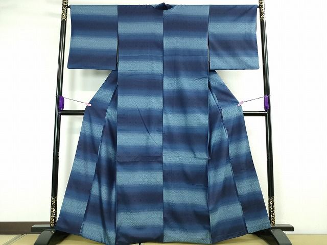 平和屋本店■超希少 日本工芸会正会員 秋山眞和 綾の手紬 手織 本藍染 逸品 DZAA6039kh5