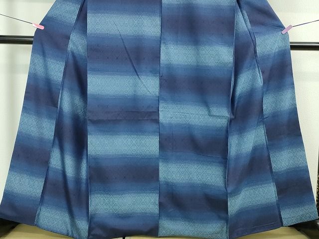 平和屋本店■超希少 日本工芸会正会員 秋山眞和 綾の手紬 手織 本藍染 逸品 DZAA6039kh5