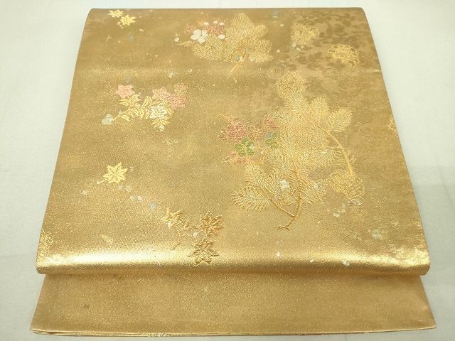 平和屋着物◎六通柄袋帯 草花文 金糸 引箔 逸品 DAAG5429jm
