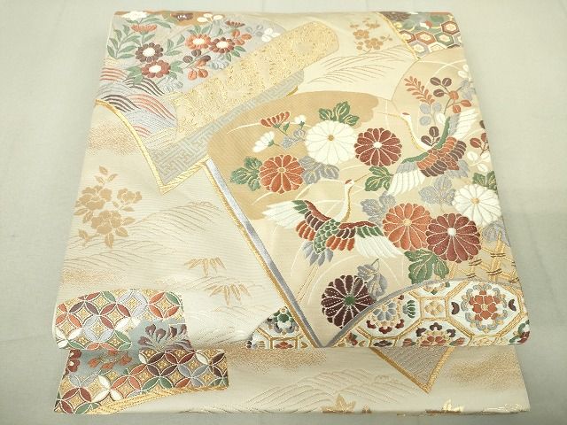 平和屋着物◎六通柄袋帯 唐織 絵本重典雅文 金糸 逸品 DAAG5454jm