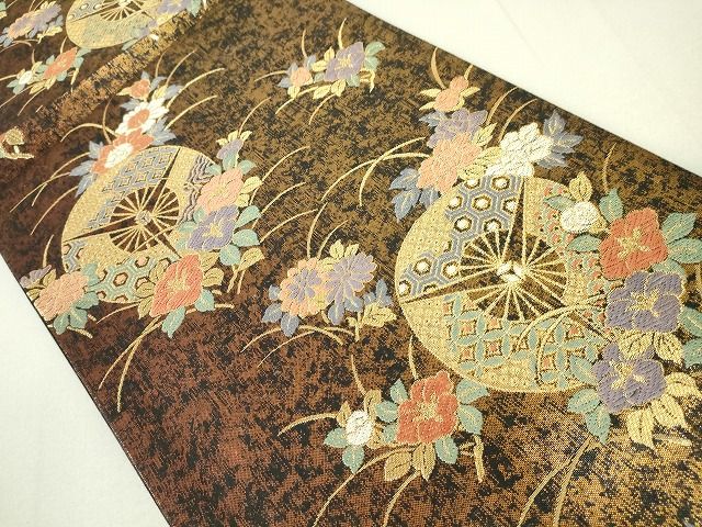 平和屋着物◎六通柄袋帯 唐織 吉祥花車文 金糸 引箔 逸品 DAAG5473jm