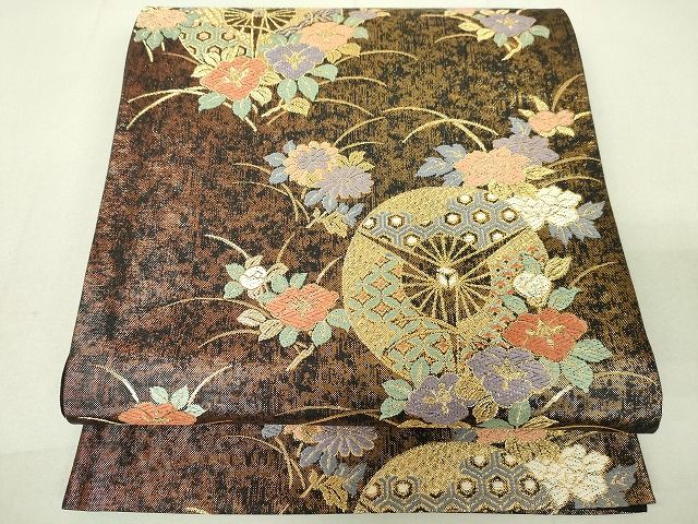 平和屋着物◎六通柄袋帯 唐織 吉祥花車文 金糸 引箔 逸品 DAAG5473jm