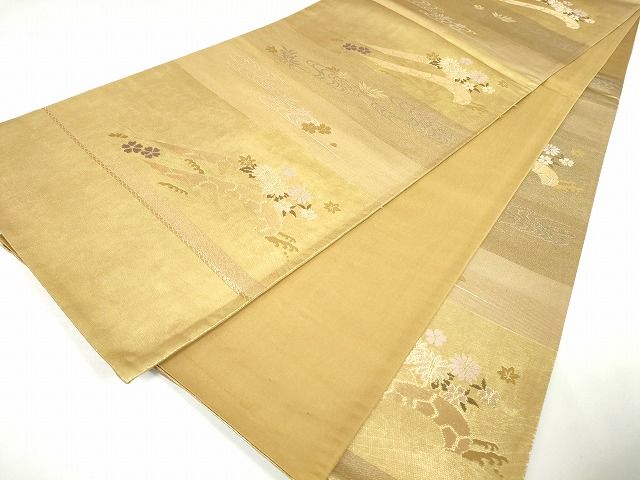 平和屋着物◎六通柄袋帯 片輪車風景花文 金銀糸 引箔 逸品 DAAH0350ya