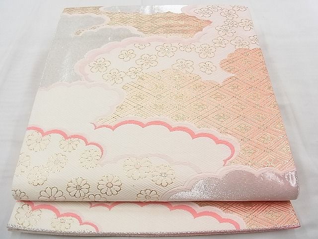 平和屋-こころ店□極上 六通柄袋帯 手織 雲上 花の宴 金