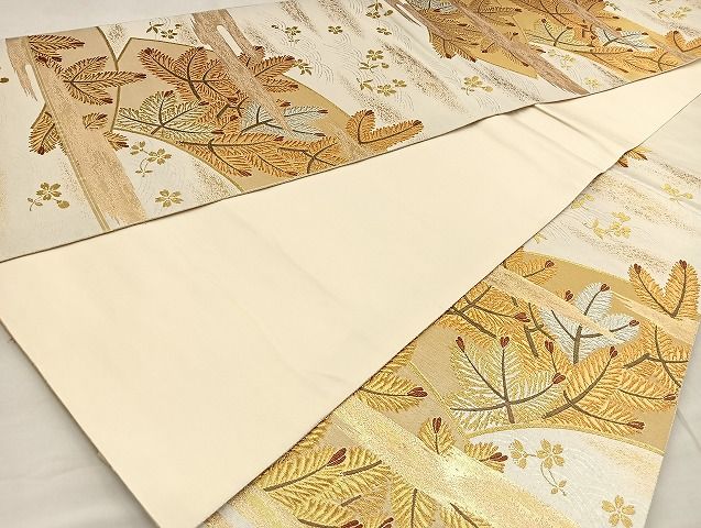 平和屋着物■六通柄袋帯 扇面若松蒔絵 金銀糸 逸品 BAAJ5344ea