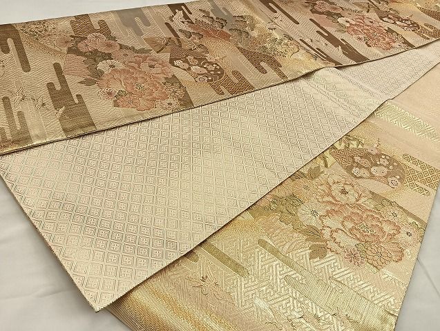 平和屋着物■佐賀錦 六通柄袋帯 ヱ霞地紙花文 金糸 逸品 BAAJ5335ea