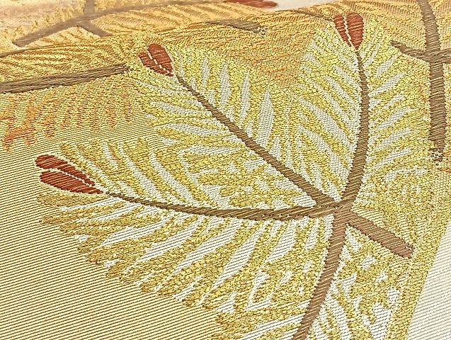 平和屋着物■六通柄袋帯 扇面若松蒔絵 金銀糸 逸品 BAAJ5344ea