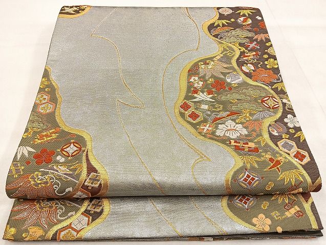 平和屋本店□極上 六通柄袋帯 唐織 龍 蓑亀 鳳凰 宝尽くし 黒地