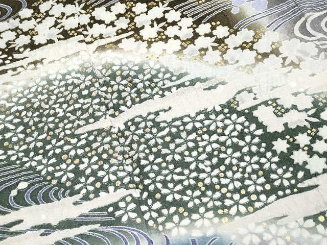 平和屋本店■極上 訪問着 おぼろ染め 襲絞り 相良刺繍 流水霞枝花文 銀通し地 逸品 CYAA0647s4