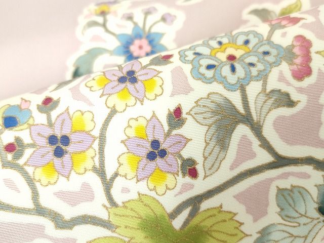 平和屋本店●極上 岡重謹製 塩瀬 太鼓柄袋帯 葡萄花唐草文 金彩 逸品 DZAA1982kh4