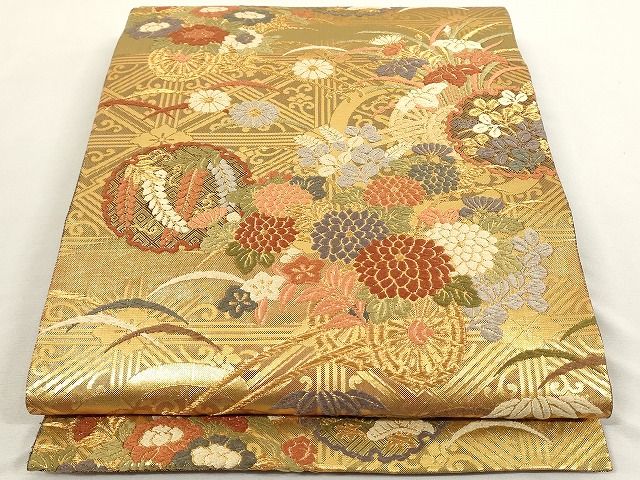 平和屋着物◎佐賀錦 六通柄袋帯 唐織 雪輪花車芝文 金糸