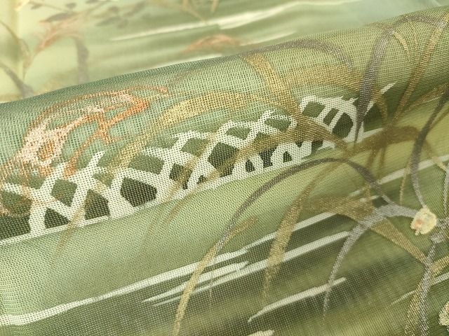 平和屋本店▽極上 訪問着 無双 紗×紗 秋草文 芒 手描き 暈し染め 金彩 逸品 DZAA2023kh4