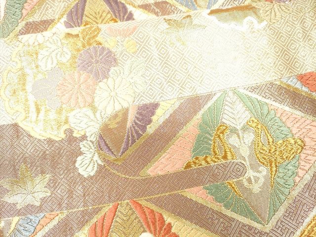 平和屋着物■六通柄袋帯 佐賀唐織 能衣向い鶴 金糸 逸品 CAAG2847eg
