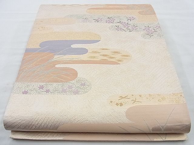 平和屋着物◎西陣 六通柄袋帯 ヱ霞花文 金糸 逸品 BAAI6944cm