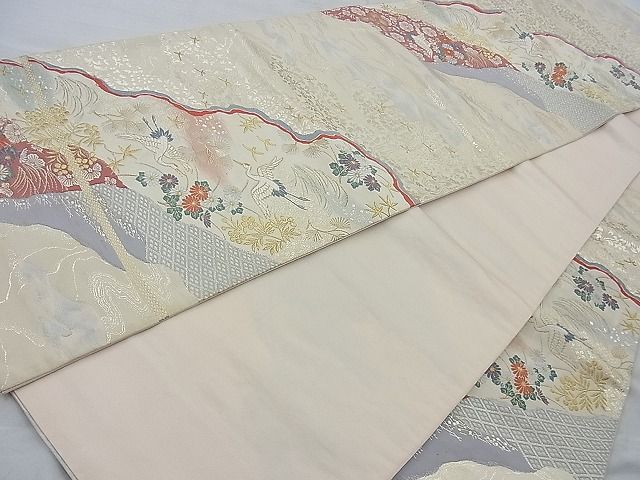 平和屋着物◎六通柄袋帯 唐織 住瑞道長文 金銀糸 逸品 BAAI6955cm